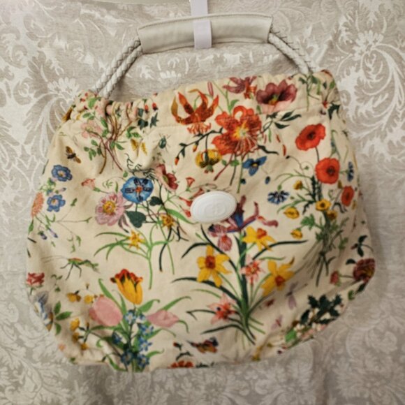 Gucci "Flora" vintage hobo bag canvas, gold shield tag, authenticity certificate - Picture 3 of 12